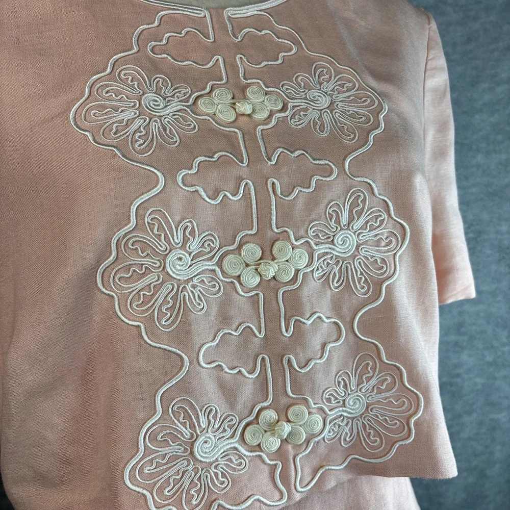 Vintage‎ Plaza South Petites Dress Set Size 10 Peach Linen Rayon Soutache 90s